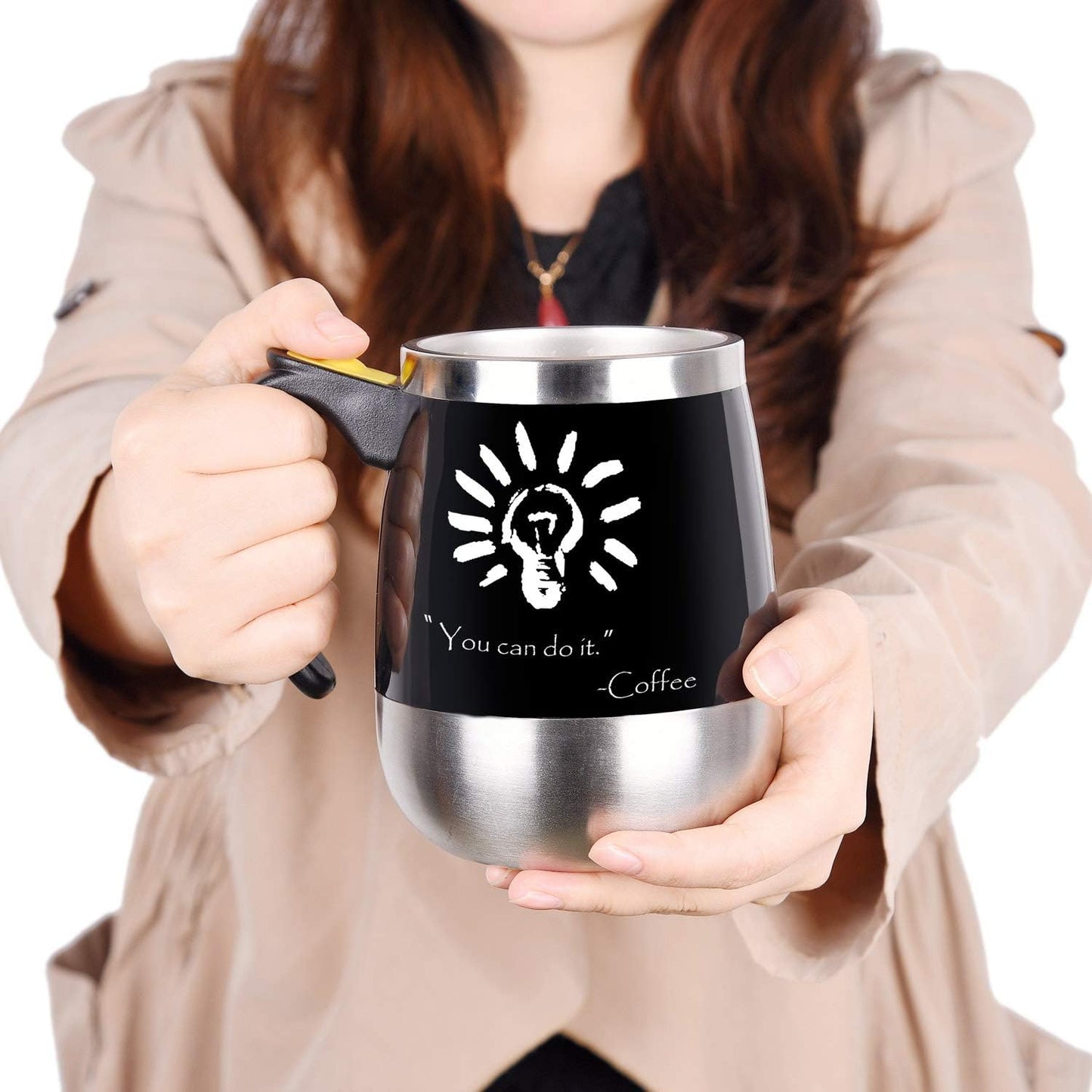 Tasse À Café À Mélange Automatique En Acier Inoxydable - Pour Mélanger Votre Café, Thé, Chocolat Chaud, Lait, Boisson Protéinée, Bouillon, Etc. - Idéal Pour Le Bureau, L'École, La Salle De Sport, La