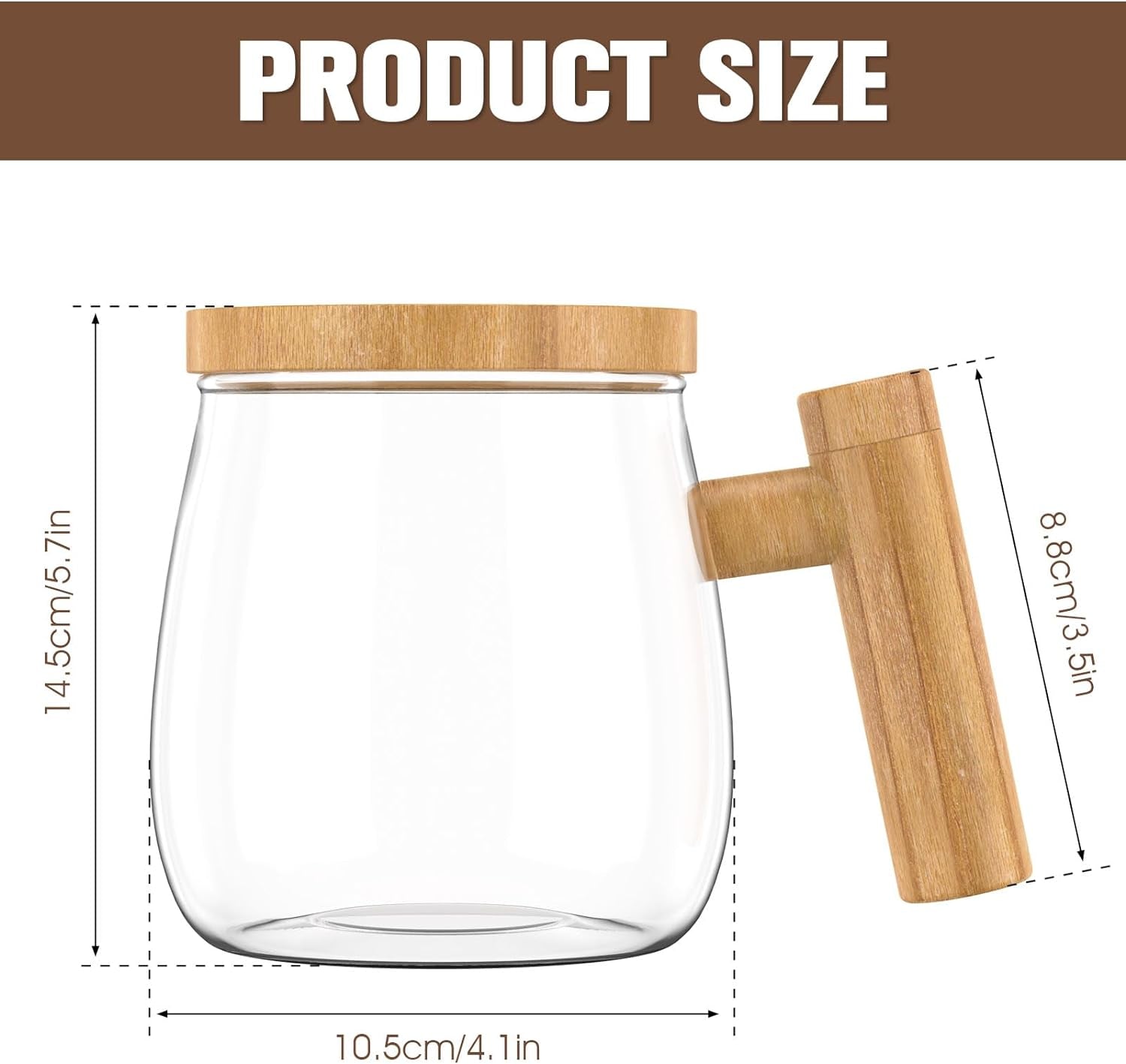 Sutowe Tasse À Mélange Automatique Avec Couvercle, 400 Ml, Tasse À Mélanger Électrique Avec Couvercle Et Poignée, Tasse À Café Rotative À 7 000 Tr/Min, Tasse À Mélange Automatique En Verre